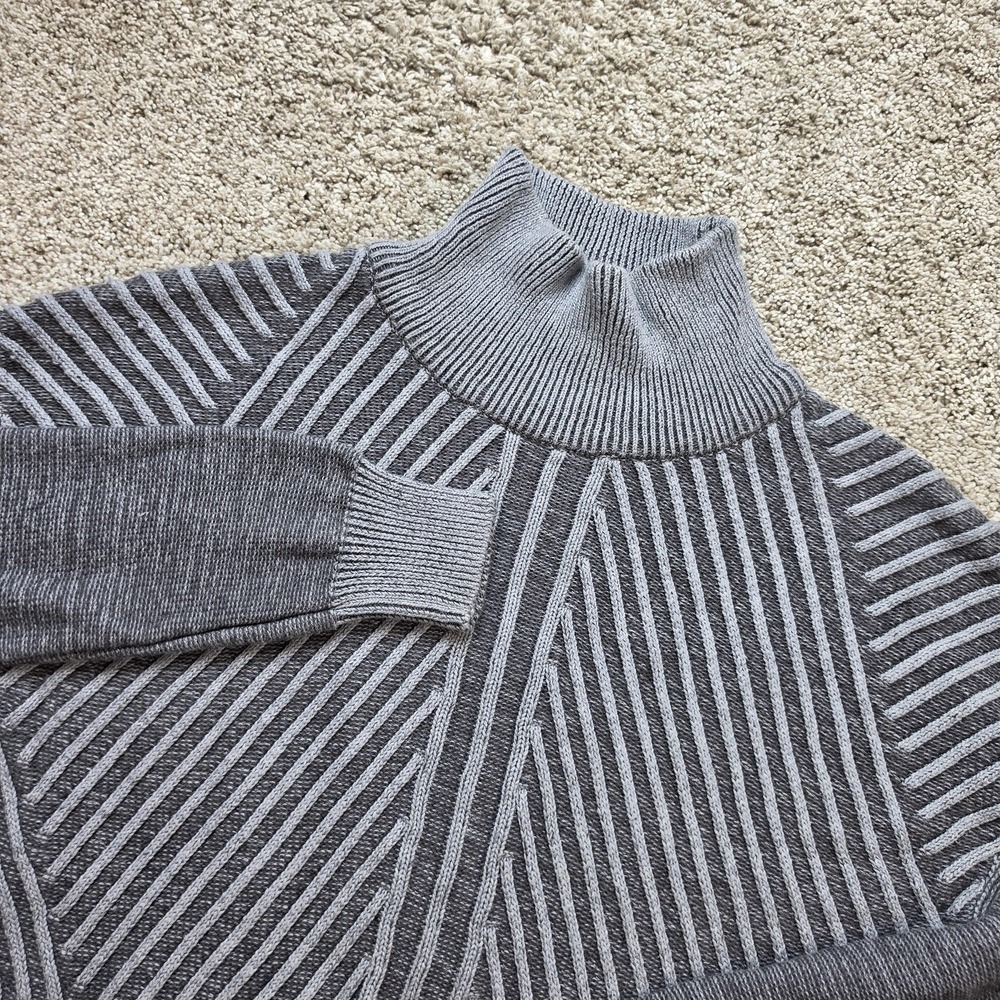 PrAna Sweater Womens S Gray Turtleneck Pullover Striped Tight-Knit Stretch